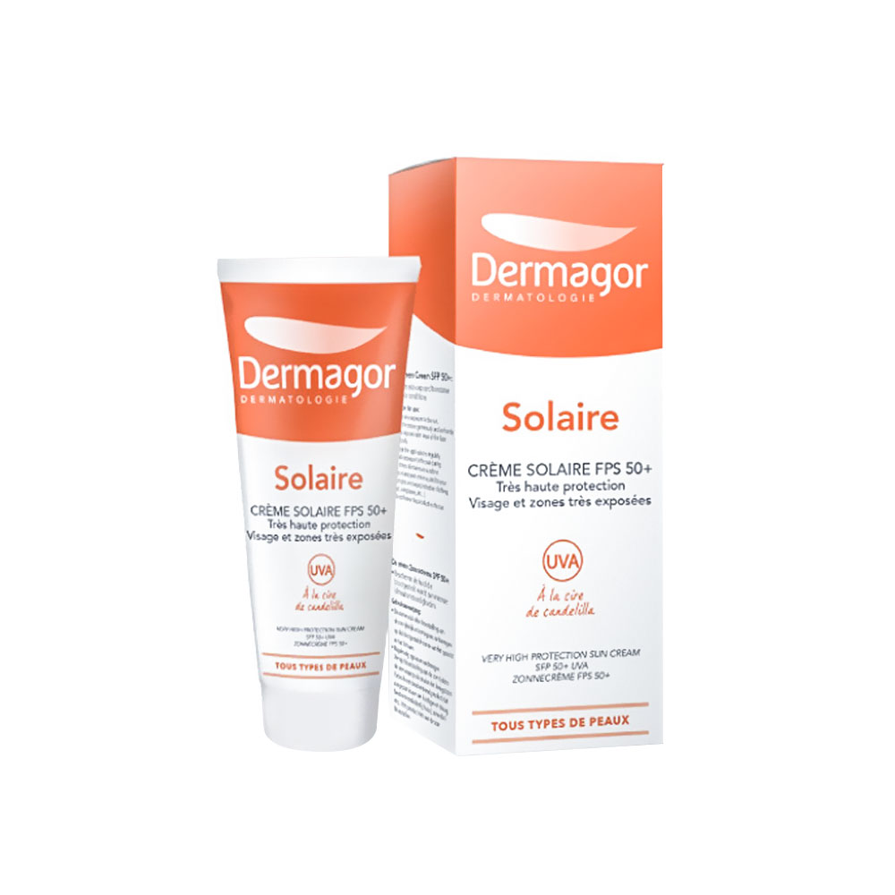 ضد آفتاب بی‌رنگ درماگور مناسب برای پوست معمولی تا خشک با SPF50+