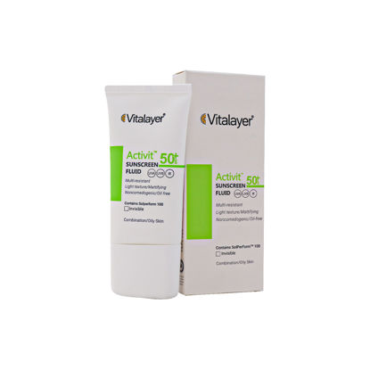 فلوئید ضد آفتاب بی رنگ ویتالیر مدل اکتی ویت مناسب برای پوست چرب با SPF50+