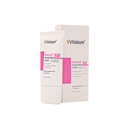 فلوئید ضد آفتاب بی رنگ ویتالیر مدل سنسی ویت مناسب برای پوست حساس با SPF50+