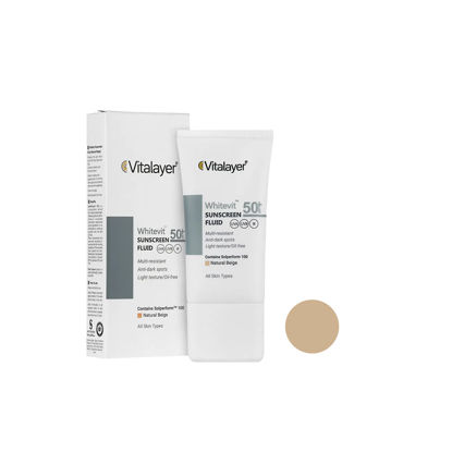 فلوئید ضد آفتاب رنگی ویتالیر مدل وایت ویت مناسب برای پوست های دارای لک با SPF50+
