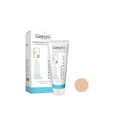 کرم ضد آفتاب رنگی ژنوبایوتیک مدل سانوژن مناسب برای پوست خشک و معمولی با SPF50